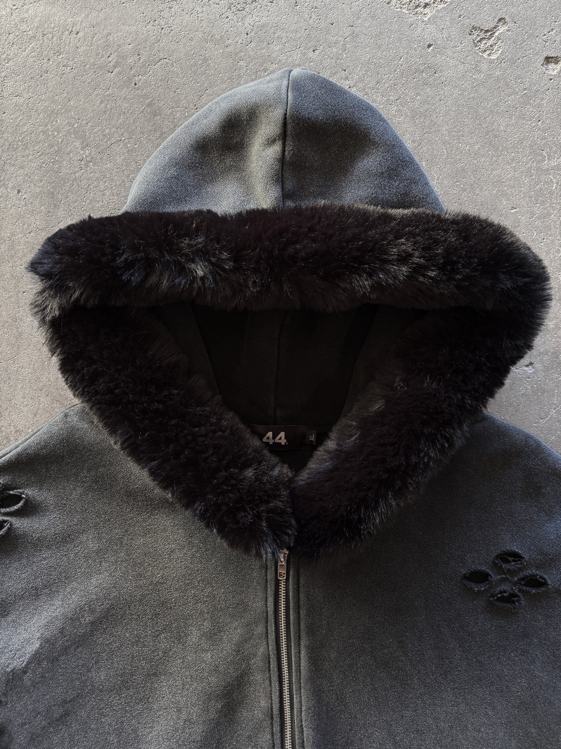 Distressed Fur Hoodie (Black)