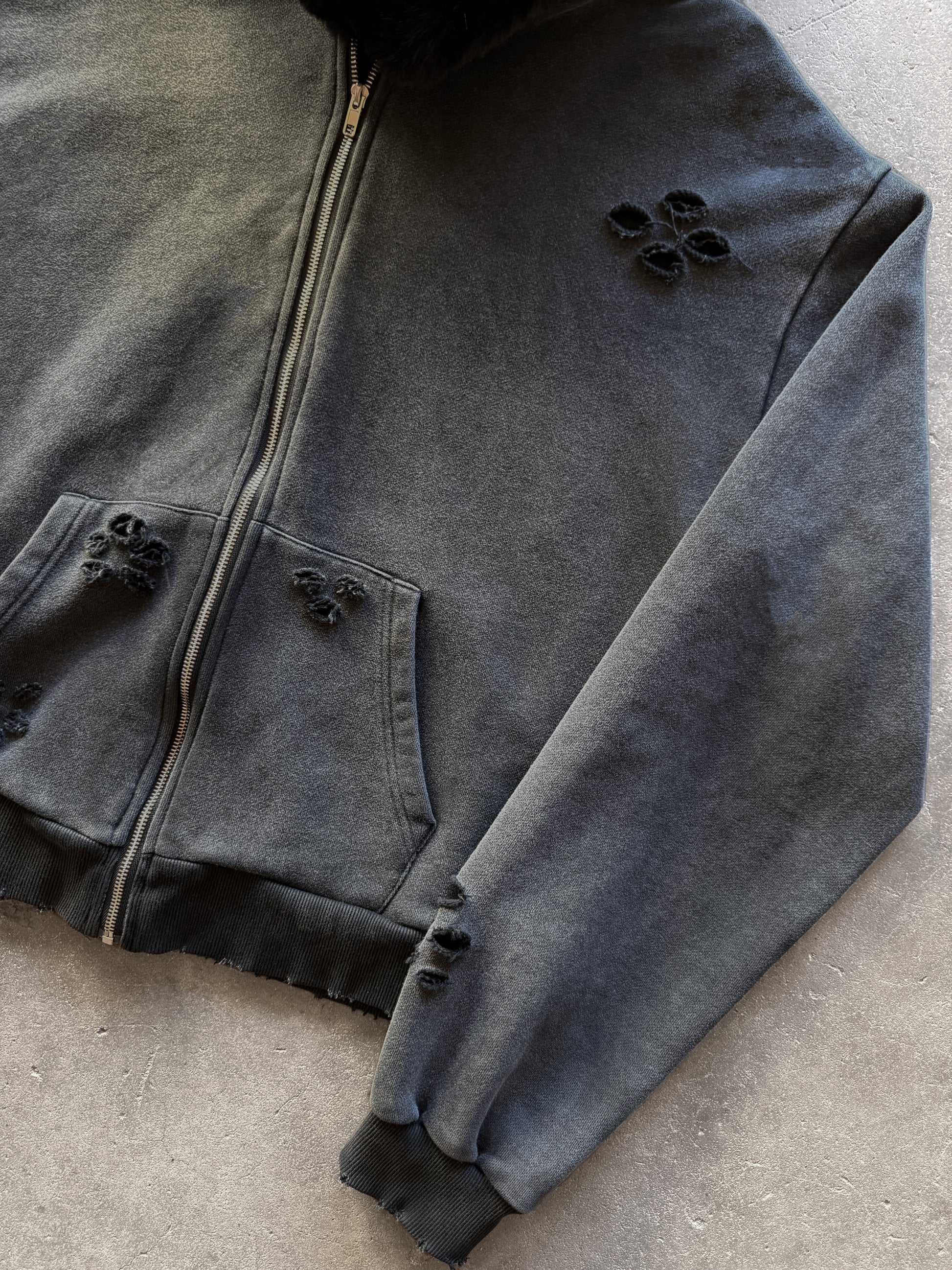 Distressed Fur Hoodie (Black)