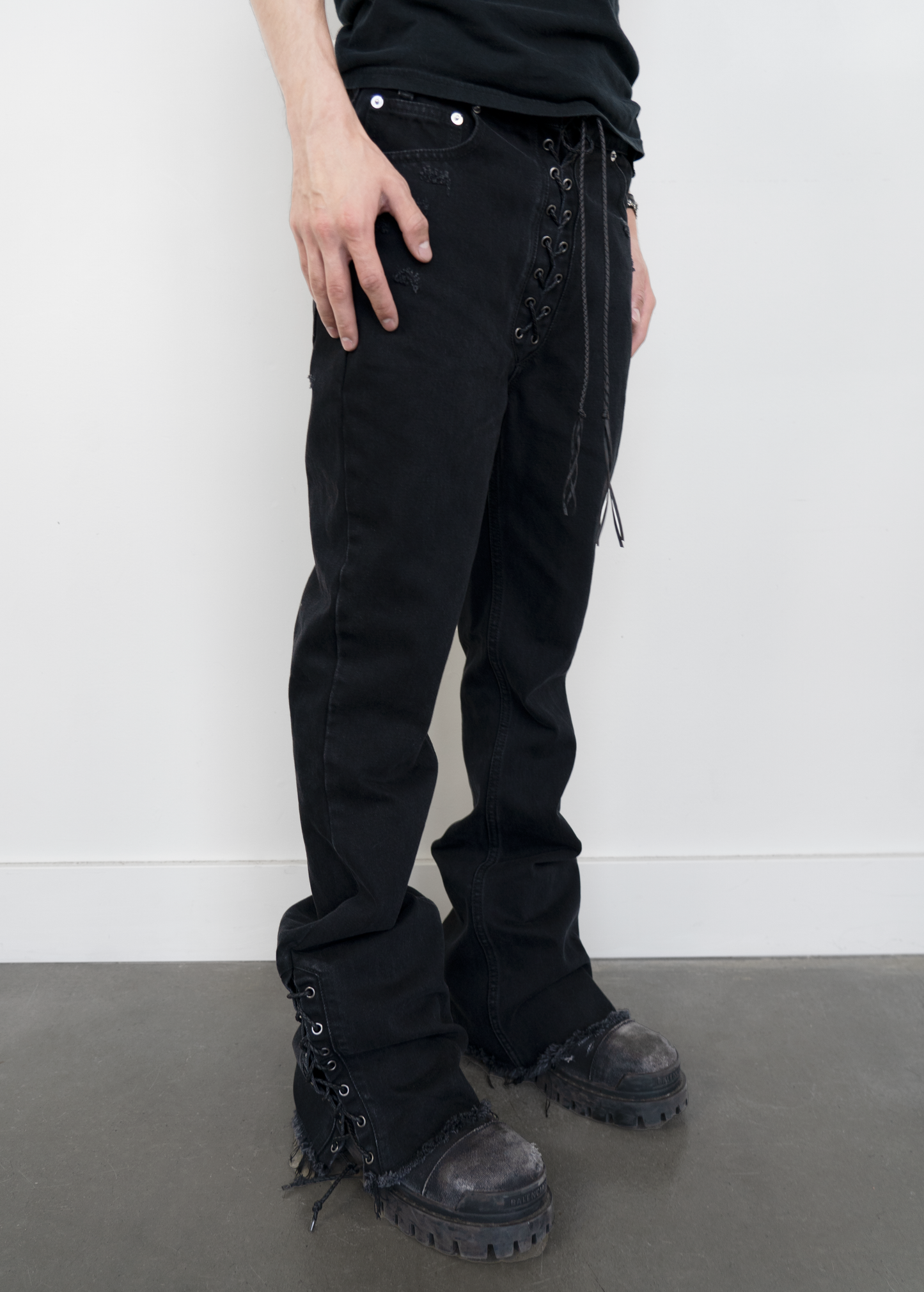 'Onyx' Laced Flared Denim